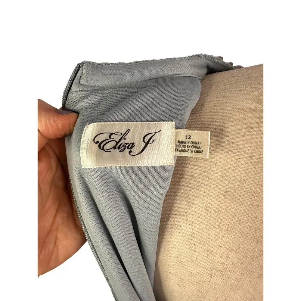 Eliza J Women's Formal Dress Size 12 Blue Metallic Beaded Halter Evening Gown - Picture 7 of 8